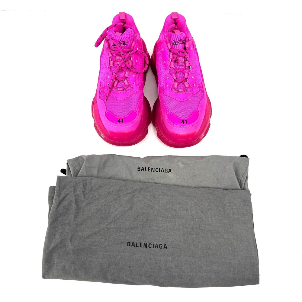 Balenciaga Triple S Sneakers Shoes Mens Size 41 Clear Sole Pink Logo Lace Up NEW - Picture 15 of 15